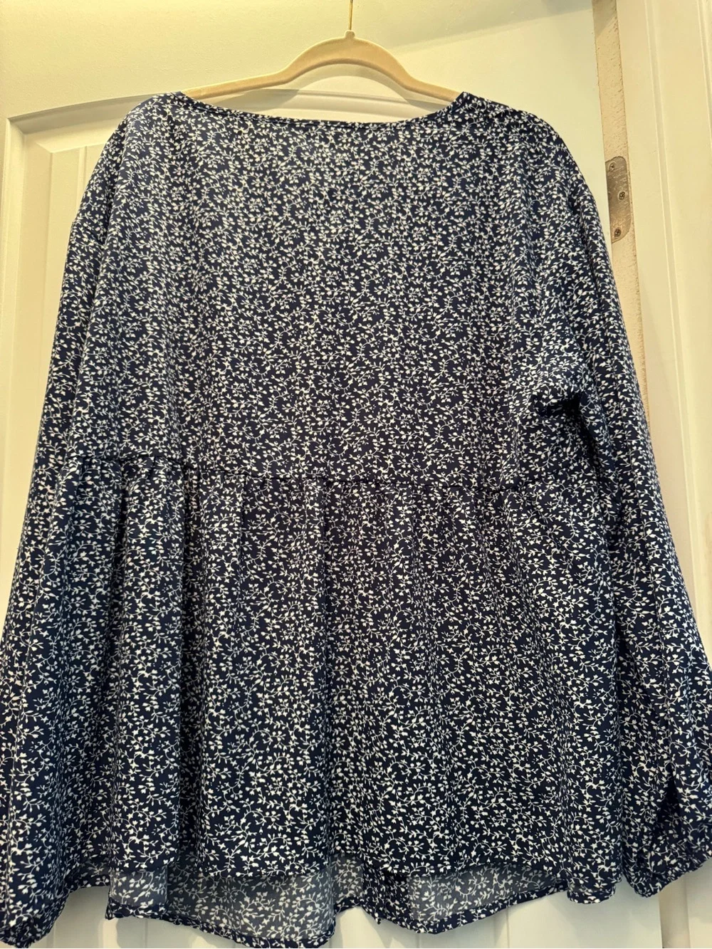 SHEIN Navy and White Floral Button-Front Blouse